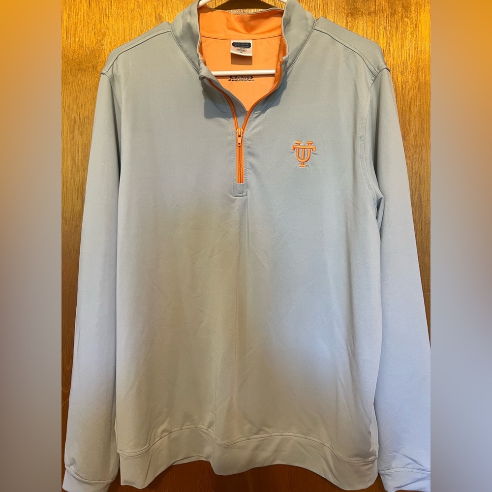 Performance Quarter-Zip Sweater in Light Blue and Orange - Unbranded